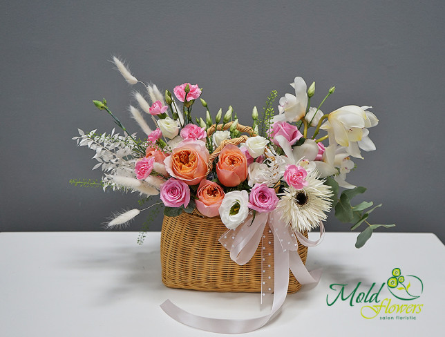 Basket with roses and orchids "Encrypted Message" photo